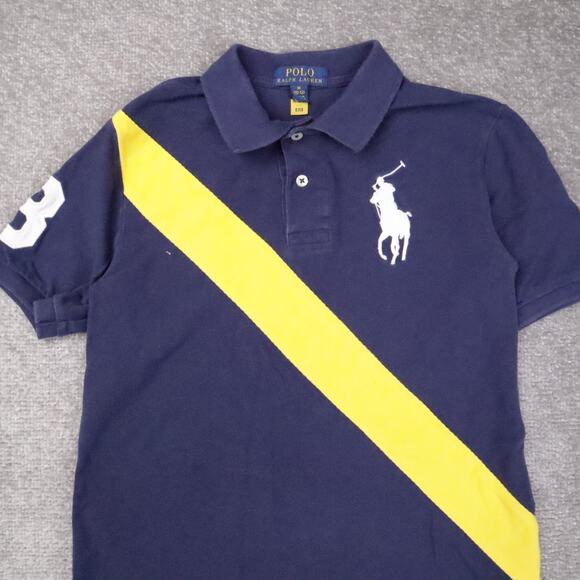 Polo Ralph Lauren Embroidered Youth Medium Blue Yellow Short Sleeve Polo Shirt - Picture 6 of 9